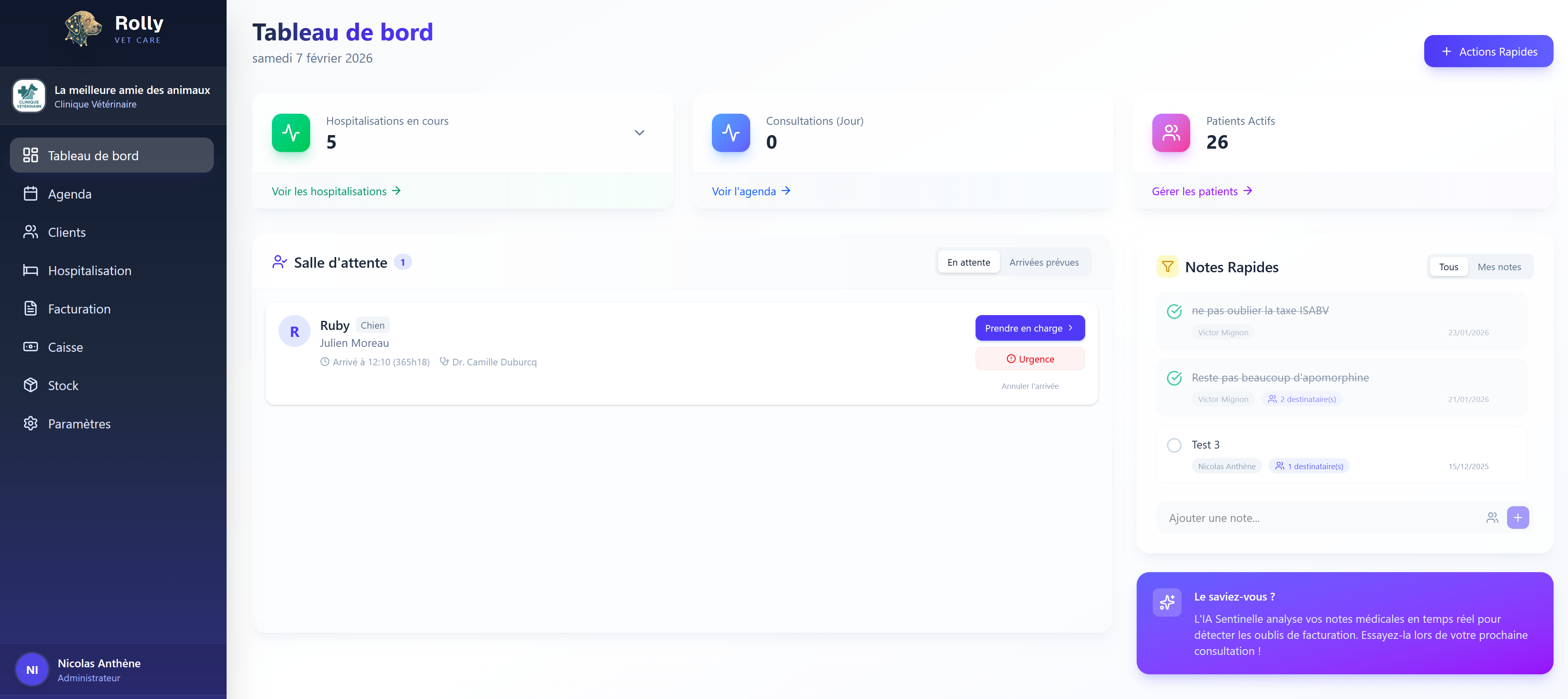 Rolly Dashboard — Logiciel vétérinaire IA